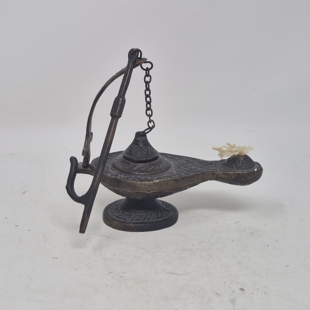 Vintage Carved Bronze? Oil Lamp